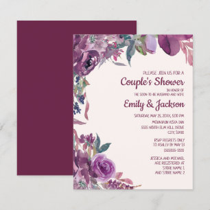 Invitación Boda de pareja floral púrpura lila boho