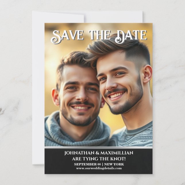 Invitación boda de pareja gay salva la fecha (Anverso)