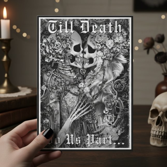 Invitación Boda de Pareja Gótica Negra y Blanca Skeleton (Subido por el creador)