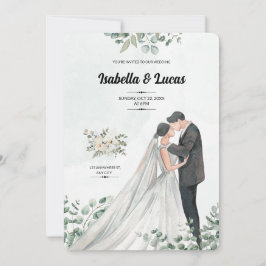 Invitación Boda de Pareja Romántica de Besado de Acuarela