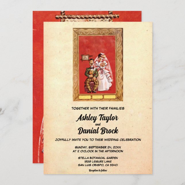 Invitación Boda De Pareja Romántica Vieja Retro (Anverso / Reverso)