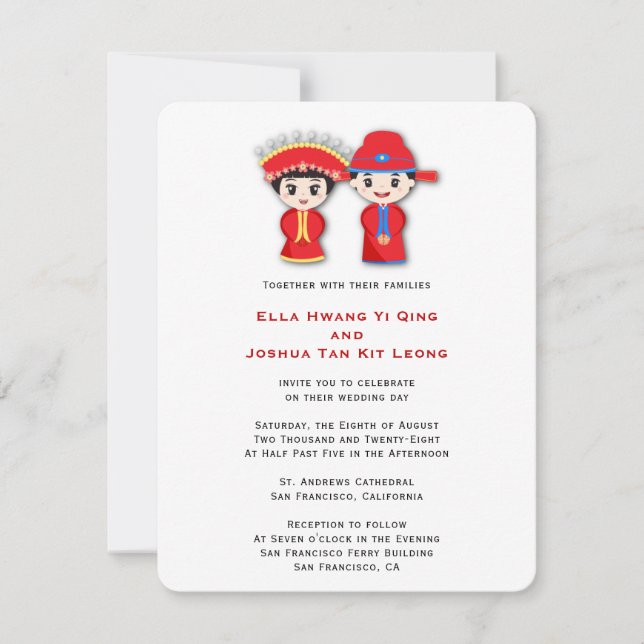 Invitación Boda de pareja tradicional china (Anverso)