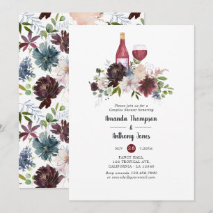 Invitación Boda de parejas con cata de vinos Burgundy y Blush