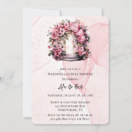 Invitación Boda de Parejas  de Arco Floral Alcohólico Rosa