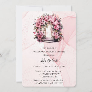 Invitación Boda de Parejas de Arco Floral Alcohólico Rosa