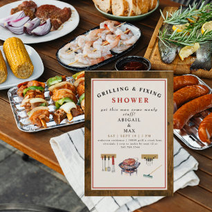 Invitación Boda de parejas de parrilla y arreglo Regalo de du