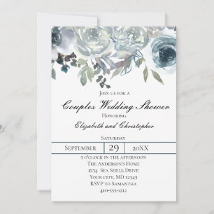 Invitación Boda de parejas floral elegante gris azul verde