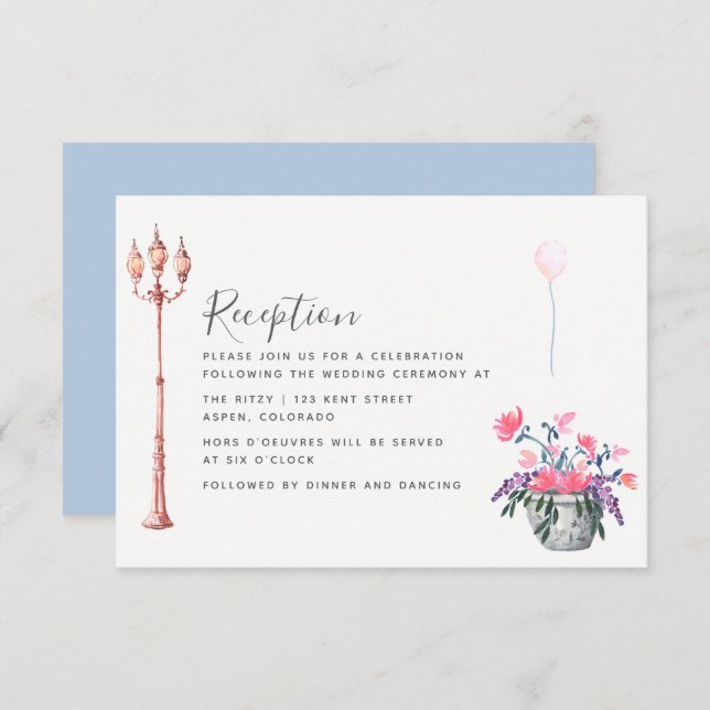 Invitación Boda de París acuarela flores silvestres Recepción (Anverso / Reverso)