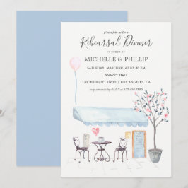 Invitación Boda de París Ensayo Cena acuarela floral