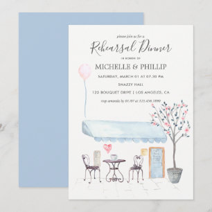Invitación Boda de París Ensayo Cena acuarela floral