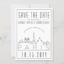 Invitación Boda de París | Estilizado Skyline Guardar la fech