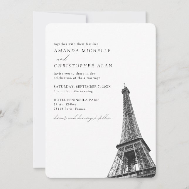 Invitación Boda de París Personalizado Torre Eiffel (Anverso)