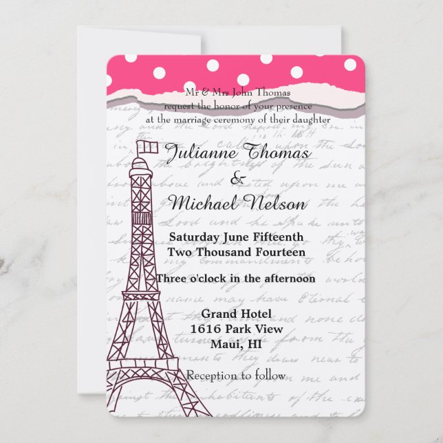 Invitación Boda de París Romance (Anverso)