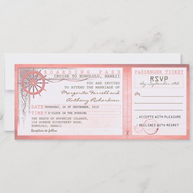 Invitación boda de pasajes de embarque con RSVP (Anverso)