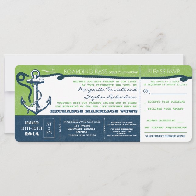 Invitación boda de pasajes de embarque con RSVP (Anverso)