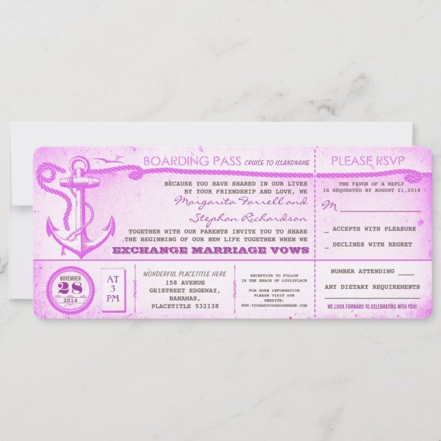 Invitación boda de pasajes de embarque con RSVP (Anverso)