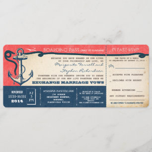 Invitación boda de pasajes de embarque con RSVP