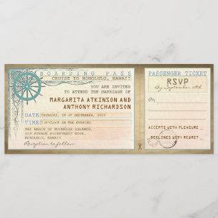 Invitación boda de pasajes de embarque con RSVP