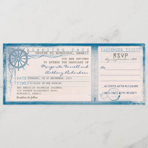 Invitación boda de pasajes de embarque con RSVP