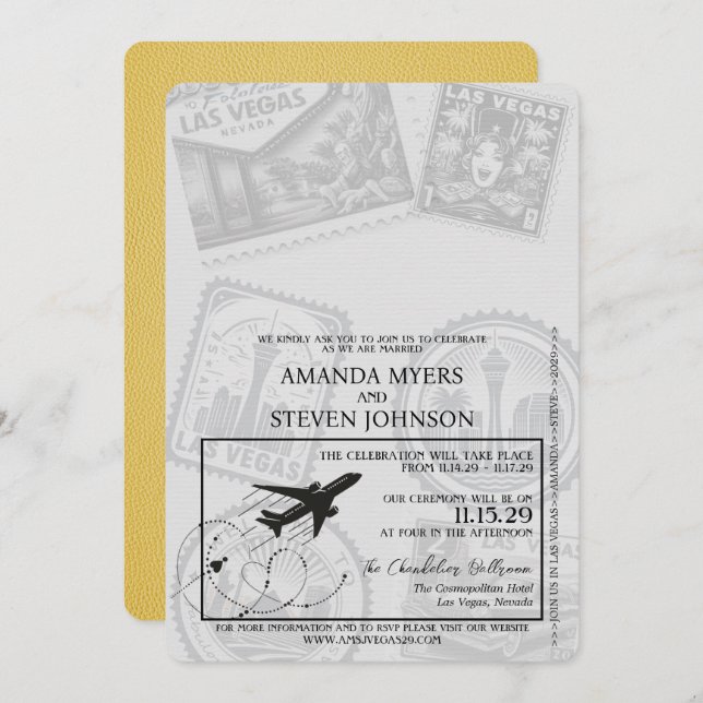 Invitación Boda de pasaporte amarillo de Las Vegas (Anverso / Reverso)