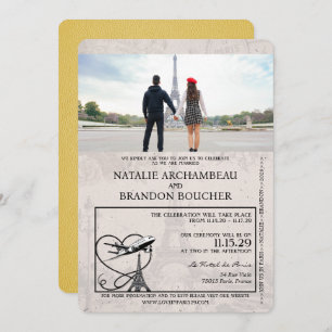 Invitación Boda de pasaporte amarillo de París