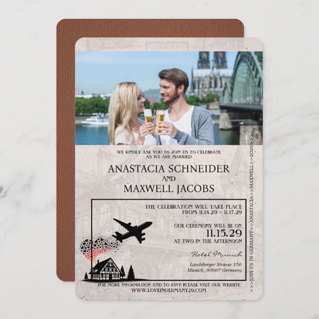Invitación Boda de pasaporte de Alemania Brown (Anverso / Reverso)