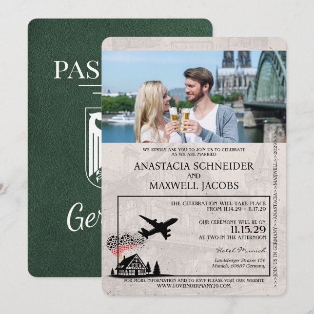 Invitación Boda de pasaporte de Alemania verde (Anverso / Reverso)