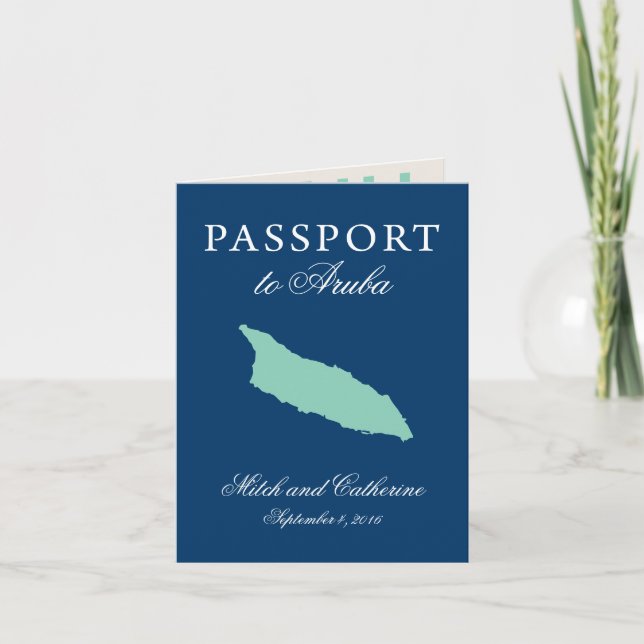 Invitación Boda de pasaporte de Aruba con árbol Divi Divi (Anverso)