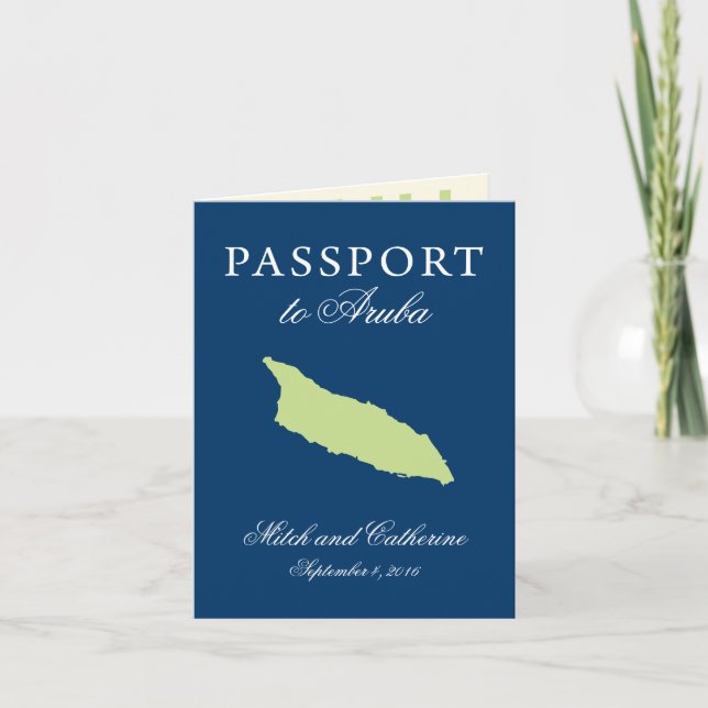Invitación Boda de pasaporte de Aruba con árbol Divi Divi (Anverso)
