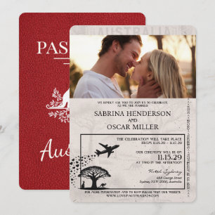 Invitación Boda de Pasaporte de Australia Roja