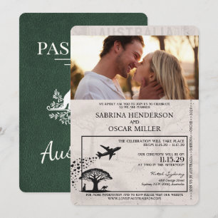 Invitación Boda de pasaporte de Australia verde