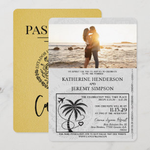 Invitación Boda de pasaporte de Cancún amarillo