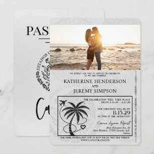 Invitación Boda de Pasaporte de Cancún Blanco