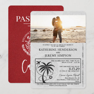 Invitación Boda de Pasaporte de Cancún Rojo
