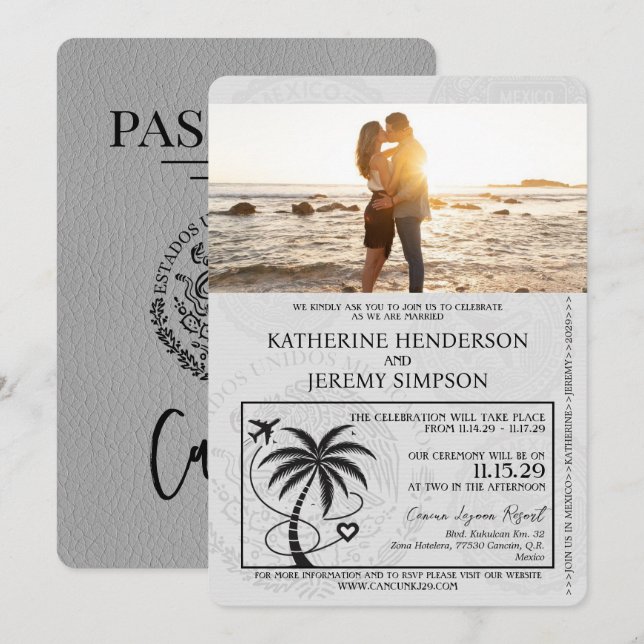 Invitación Boda de Pasaporte de Cañón Gris (Anverso / Reverso)