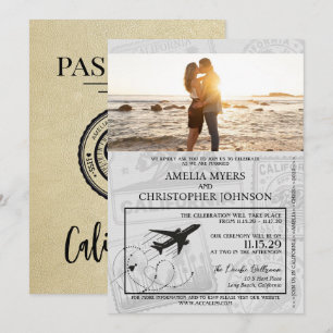 Invitación Boda de Pasaporte de Champagne California