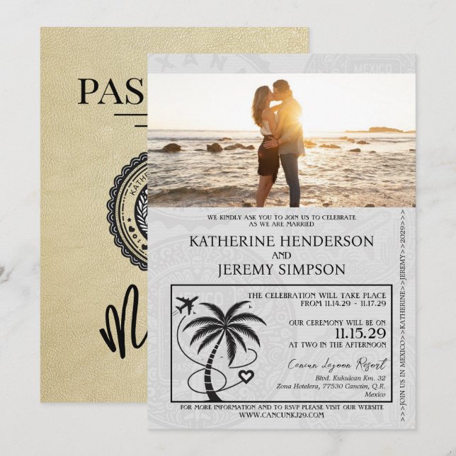 Invitación Boda de Pasaporte de Champagne México (Anverso / Reverso)