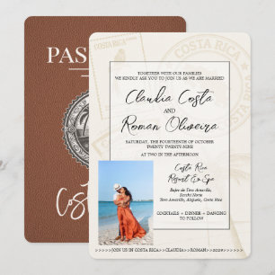 Invitación Boda de pasaporte de Costa Rica marrón