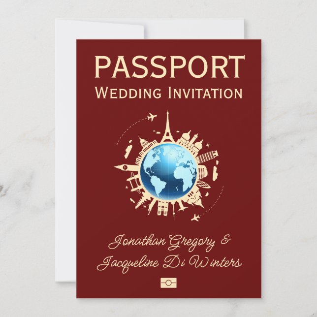 Invitación Boda de Pasaporte de Destino de personalizado de G (Anverso)