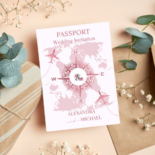 Invitación Boda de pasaporte de destino de Rosa moderno