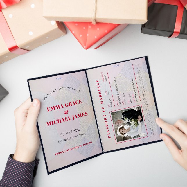 Invitación Boda de pasaporte de destino de viaje Guardar la f (Subido por el creador)