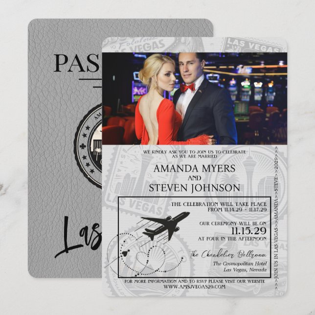 Invitación Boda de pasaporte de Grey Las Vegas (Anverso / Reverso)