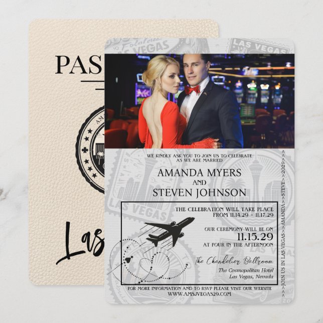 Invitación Boda de pasaporte de Ivory Las Vegas (Anverso / Reverso)