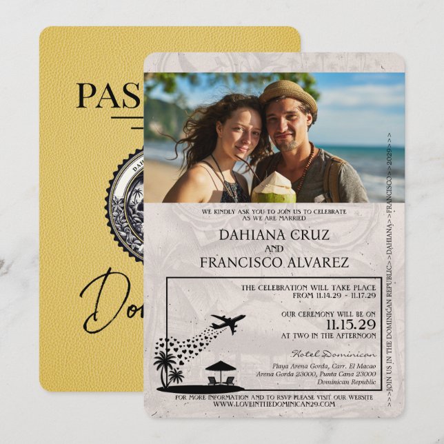 Invitación Boda de pasaporte de la República Dominicana Amari (Anverso / Reverso)