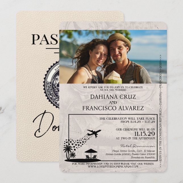 Invitación Boda de pasaporte de la República Dominicana con m (Anverso / Reverso)