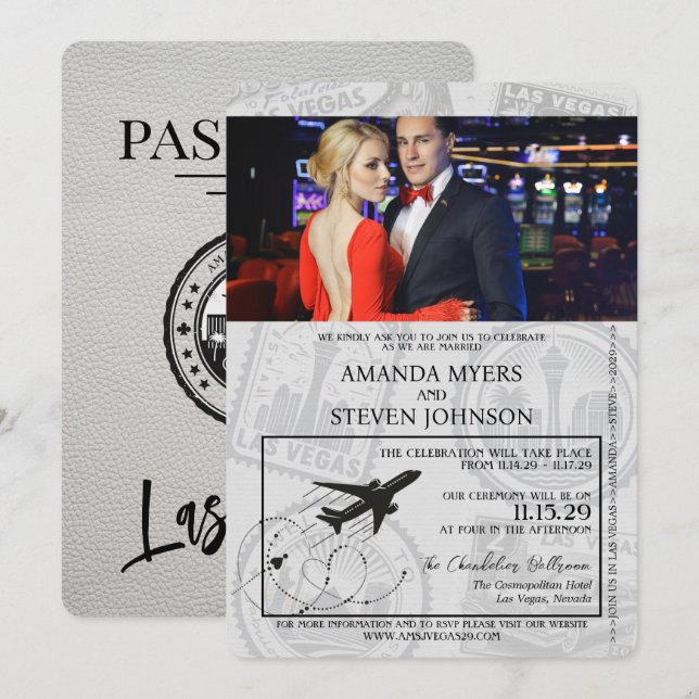Invitación Boda de pasaporte de Las Vegas (Anverso / Reverso)
