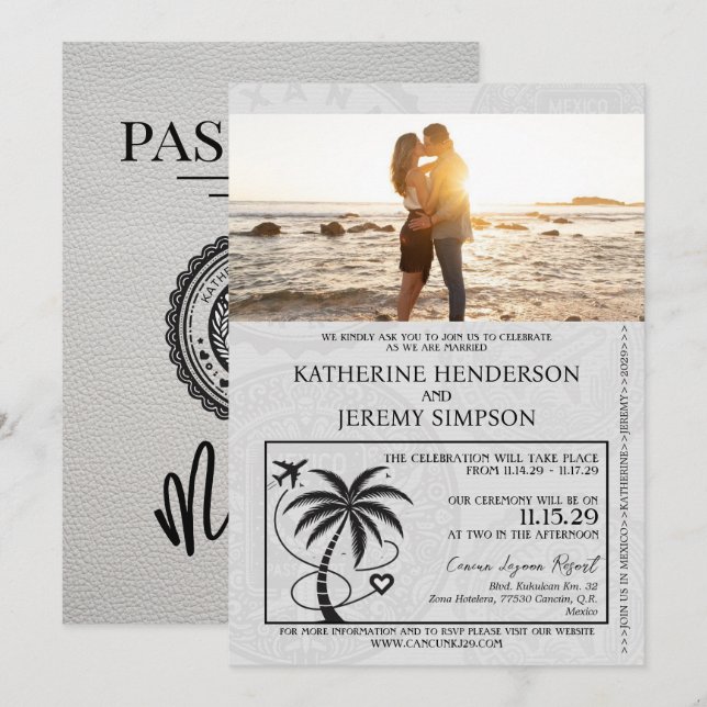 Invitación Boda de pasaporte de México blanco (Anverso / Reverso)