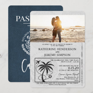 Invitación Boda de Pasaporte de Navy Blue Cancun