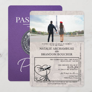 Invitación Boda de Pasaporte de París Púrpura