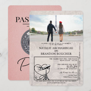 Invitación Boda de Pasaporte de París Rosado